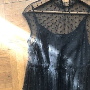 ALL SAINTS black tulle midi slip dress